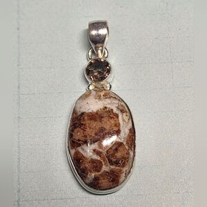 Smoky Quartz, Garnet in Spessartine and Sterling Pendant